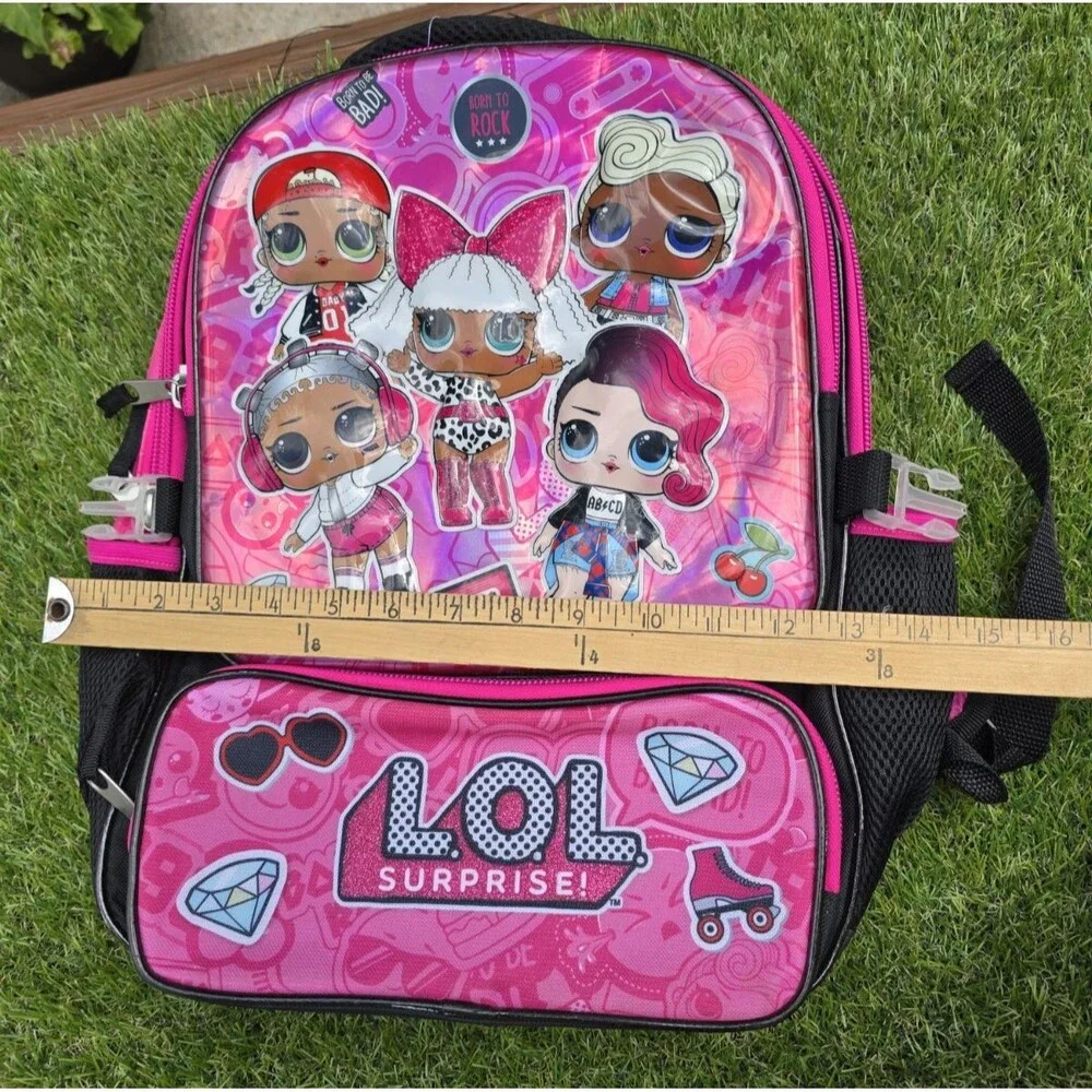 LOL Surprise Backpack Born To 16” Reflective Padded Back Girls Pink/Black NWOT